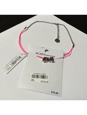 BCBGeneration LOVE - Letter Charms Silver Tone Pink Necklace NWT $18